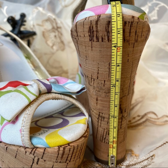 COACH Gwynnie Signature 4.5" Cork Wedge Slingback Sandals Multi Pastel with Bow. - Picture 2 of 15